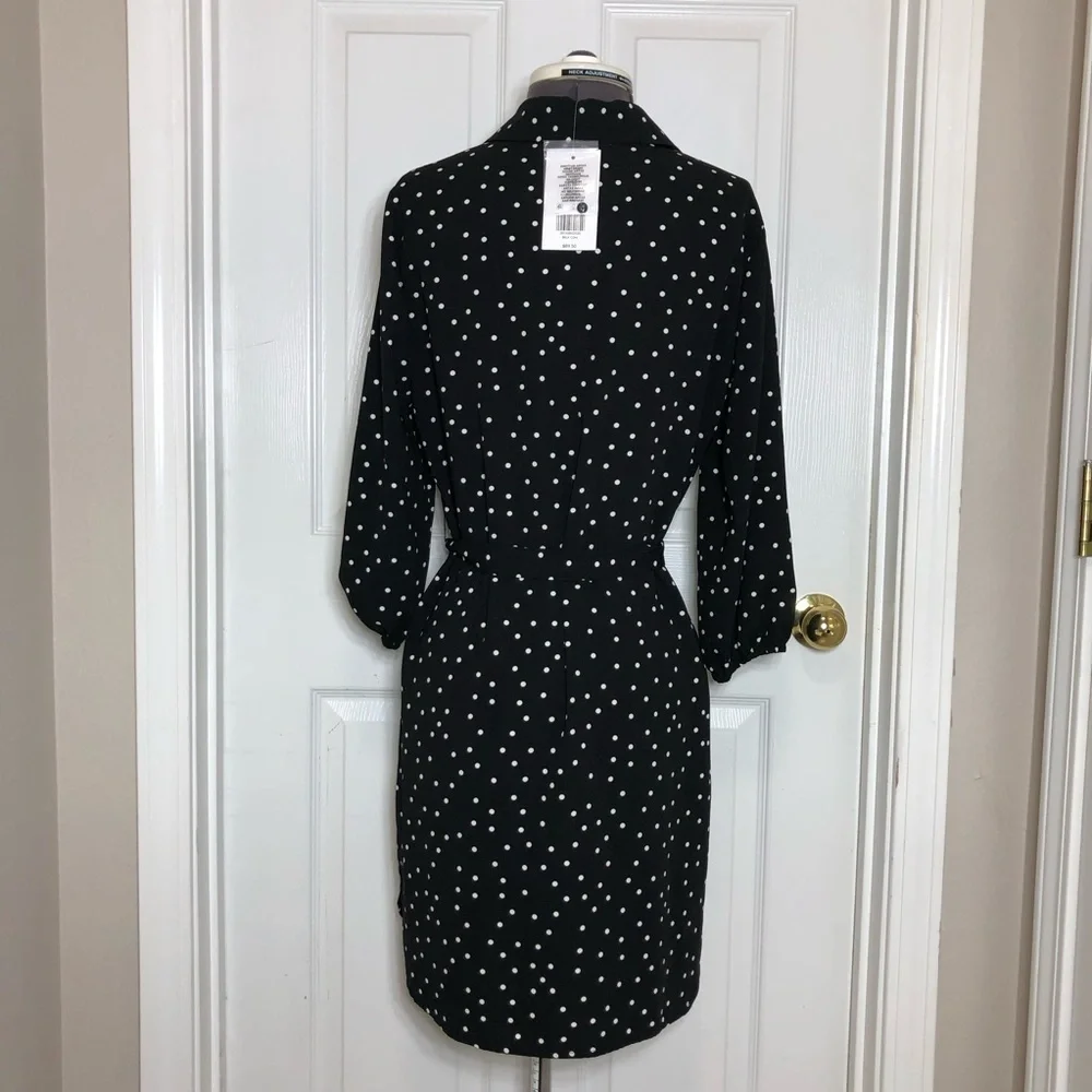 The Limited Black Ivory Polka Dot  Belted Collar Shirtdress ‎ MP